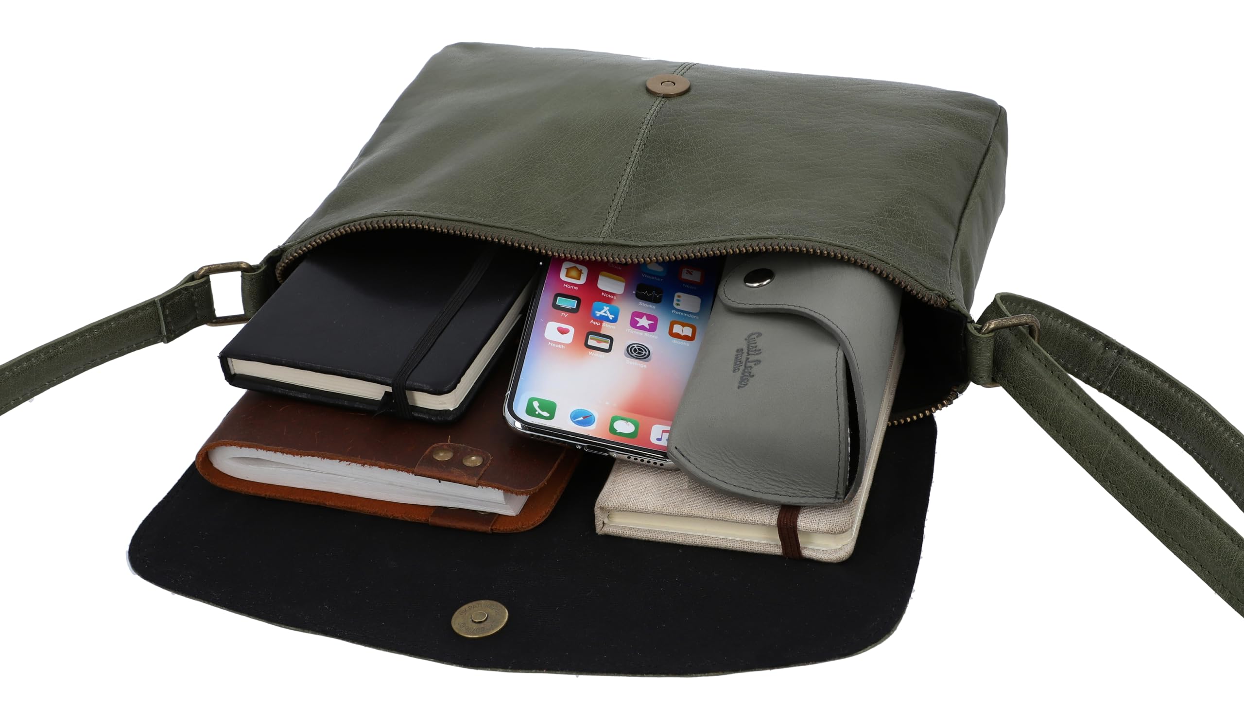Gusti Leder Maisie - Borsa a tracolla da donna in vera pelle, stile vintage, con cerniera e tracolla
