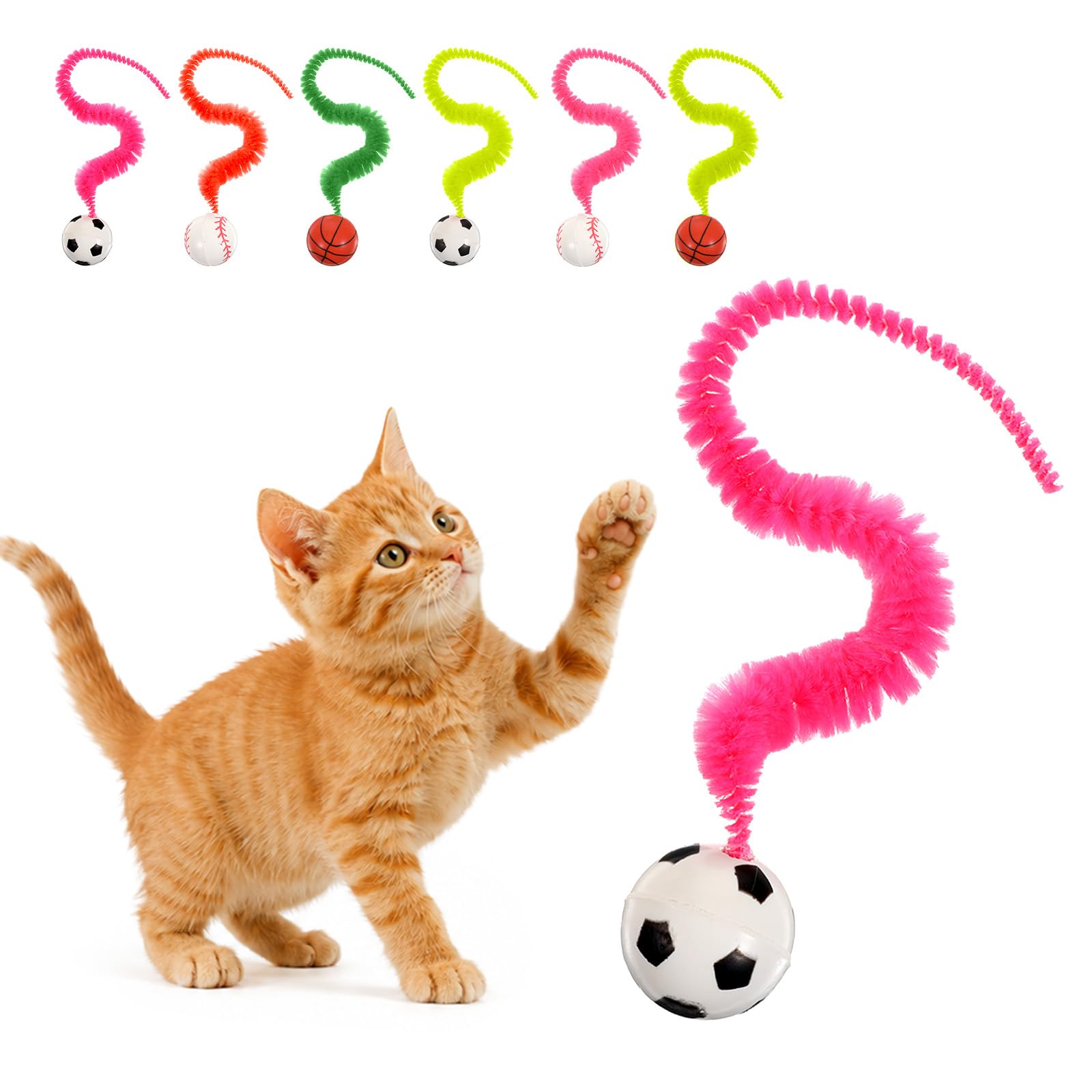 oruola 6PCS Bouncy Balls for Cats,Colorful Cat Toy Ball with Tail