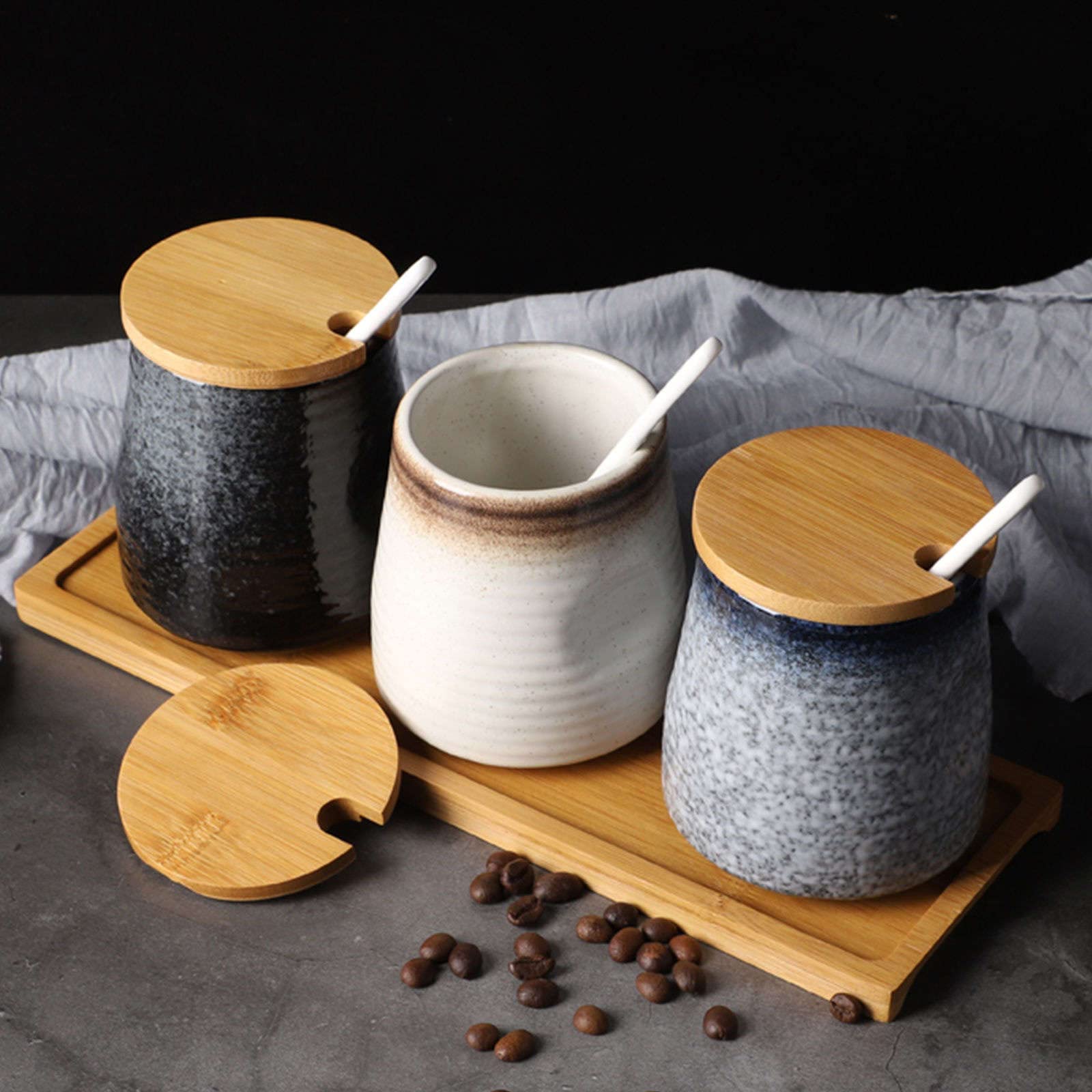 Sucrier, Pot à assaisonnement, sucrier Japonais avec Couvercle, Pot de Rangement rétro en céramique, Petit Pot à Sucre de 200 ML, Pot à épices, pour café, Restaurant, maison-g-200 ML 7 oz