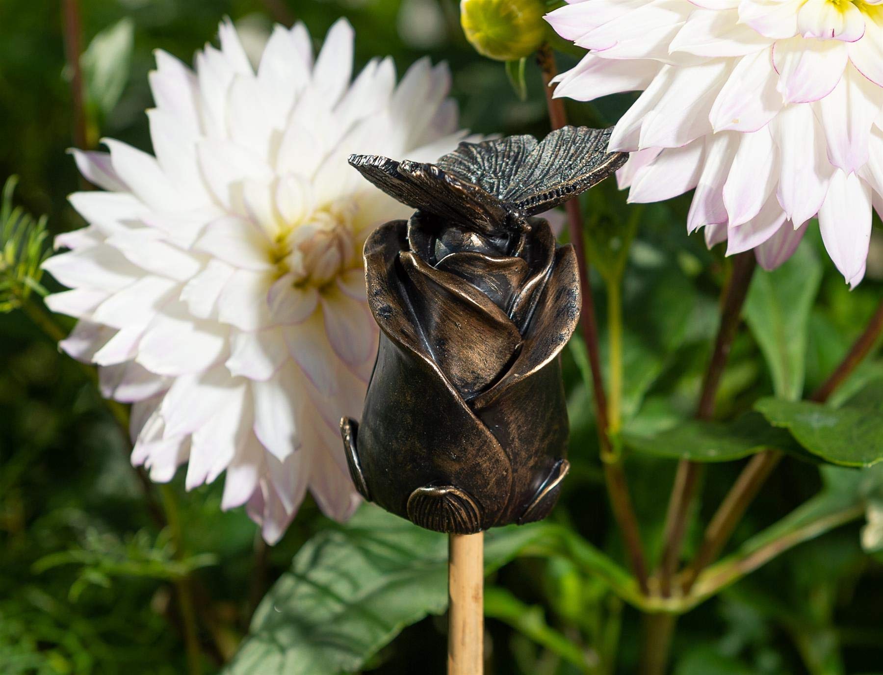 Cane Companions Butterfly On Rose Stake Topper - Handmade Flower Pot Garden Ornament - Outdoor Figurine