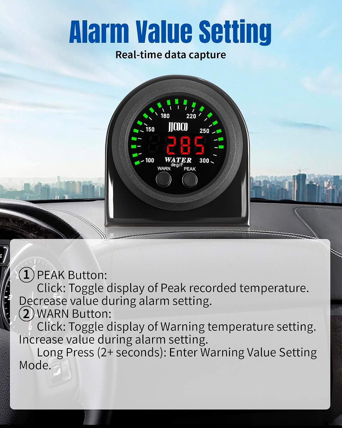 Water Temperature Gauge with 1/8NPT Sensor & Bracket 300°F Digital LED Display Water Coolant Temperature Gauge for Cars Trucks Ships Vehicle Automotive Boat Marine 2”/52mm