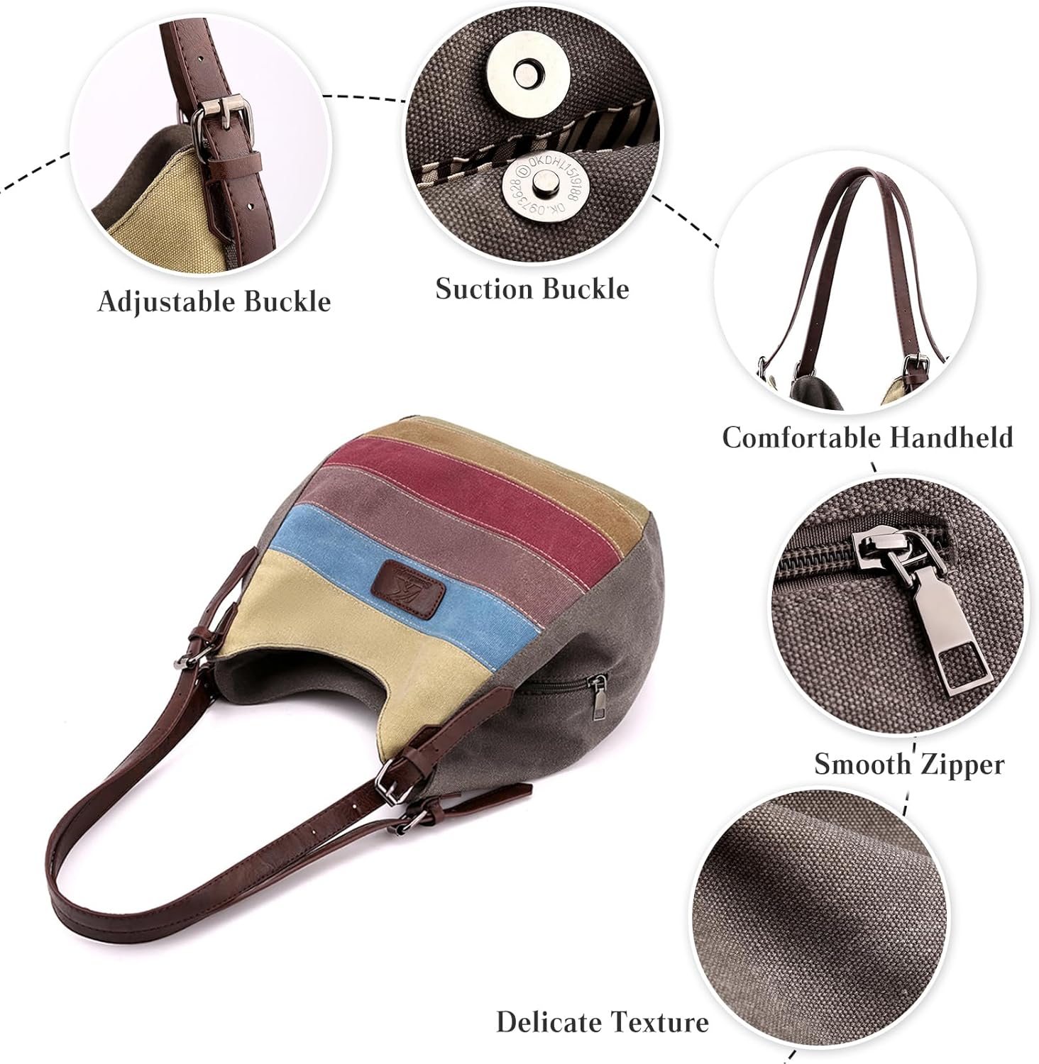 Women Canvas Shoulder Bag Multi-Colour Striped Handbag Large Capacity Top Handle Bag Casual Hobo Bag Tote Bag - Image 4