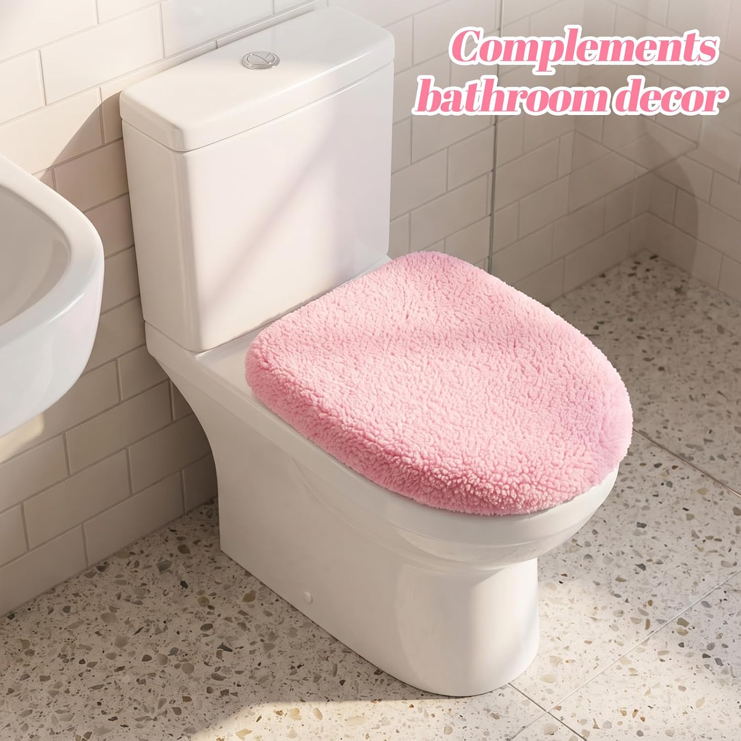 cobee Pink Toilet Lid Cover, Non-Slip Soft Toilet Seat Cover