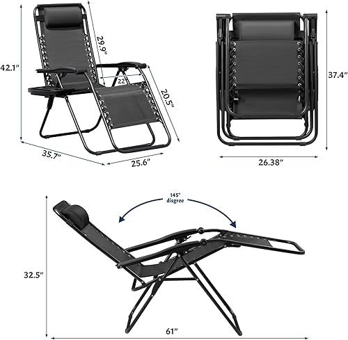 Miniatura 3 de Greesum Zero Gravity - Juego de 2 sillas reclinables ajustables de malla de acero para playa, terraza, césped, camping, patio, silla plegable con