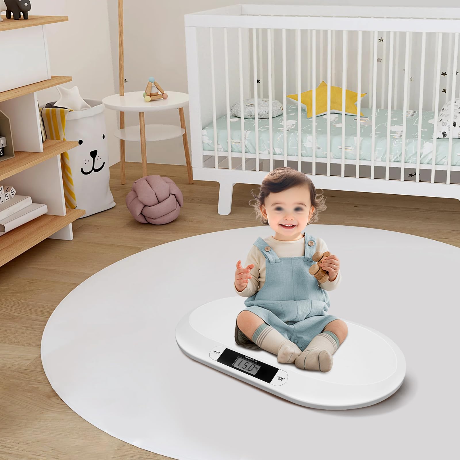 Bilancia digitale per neonati, con piedini in gomma, display LCD e tara, indicatore di sovraccarico per neonati, conigli, gatti, cani, ecc.