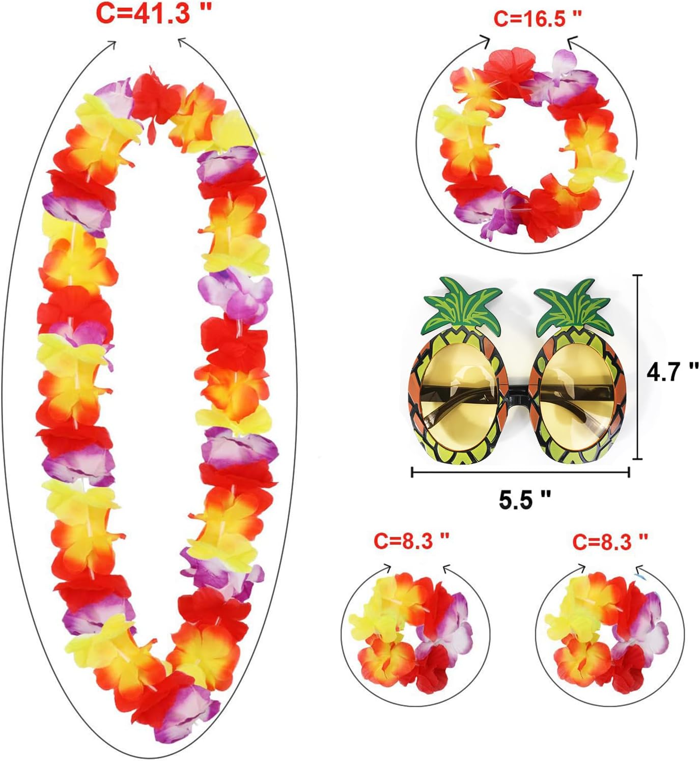 XEPST 14 Pack Hula Skirt Costume Kit for Hawaii Luau Party, 2-Person Set Dancing Hula with Grass Skirt, Hawaiian Lei, Hibiscus Hair Clip, Pineapple Sunglasses for Couples, Friends & Family, 80 cm - Image 2