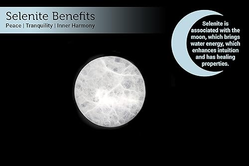 Miniatura 4 de Soul Sticks Placa de carga redonda de cristal de selenita para manchas, curación y recarga de cristales  Estación de carga de cristal pulido de