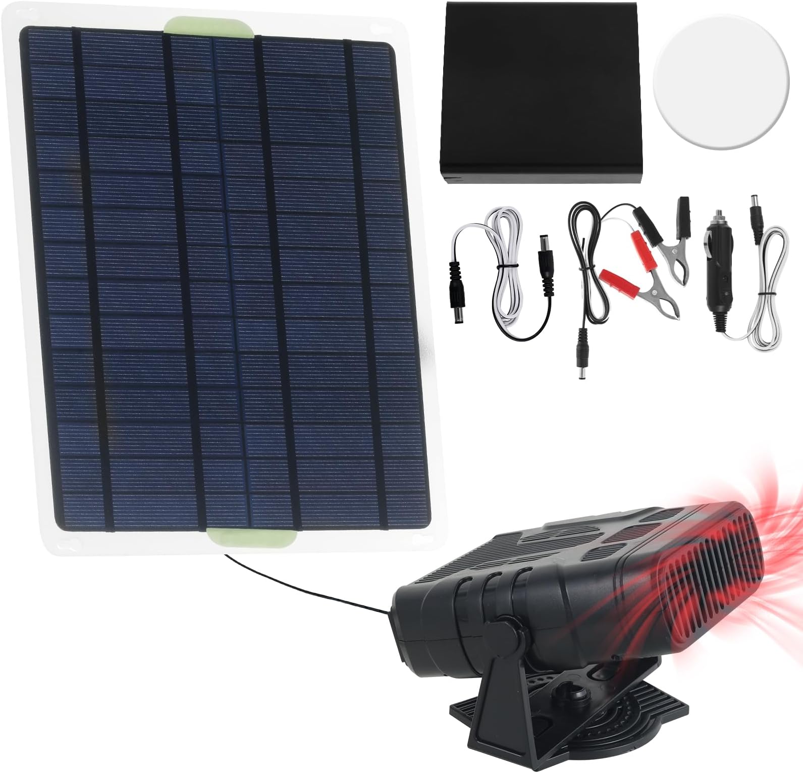 20W Single Chicken Coop Heaters, Monocrystalline Solar Panel Plus Heater, Rechargeable Solar Panel Fan Kit for Drying Heating Pet House Warm Wind Gear (with Battery Box)