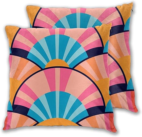 Miniatura 2 de Pack of 2 Short Plush Throw Pillow Covers 18 X 18 Inch, Retro 70S Orange Yellow Pillow Cover Durable Pillowcases, Square Throw Pillow Covers Couch