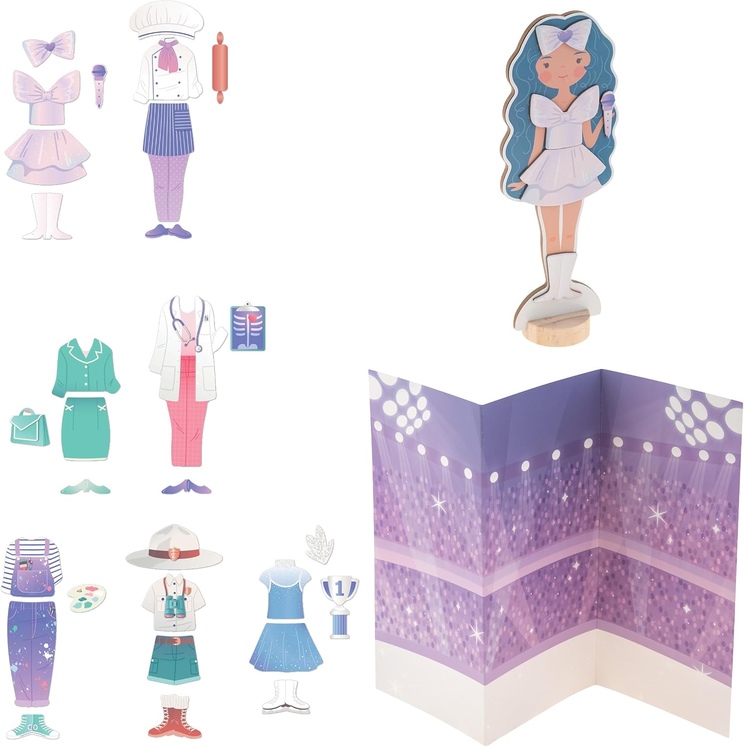 Stephen Joseph, Magnetic Dress Up Dolls, 30 pc Magnetic Travel Play Set – Pretend Play Magnetic Dress Up Dolls, Ideal for Ages 3 4 5 – Travel Game for Kids, Dreamer