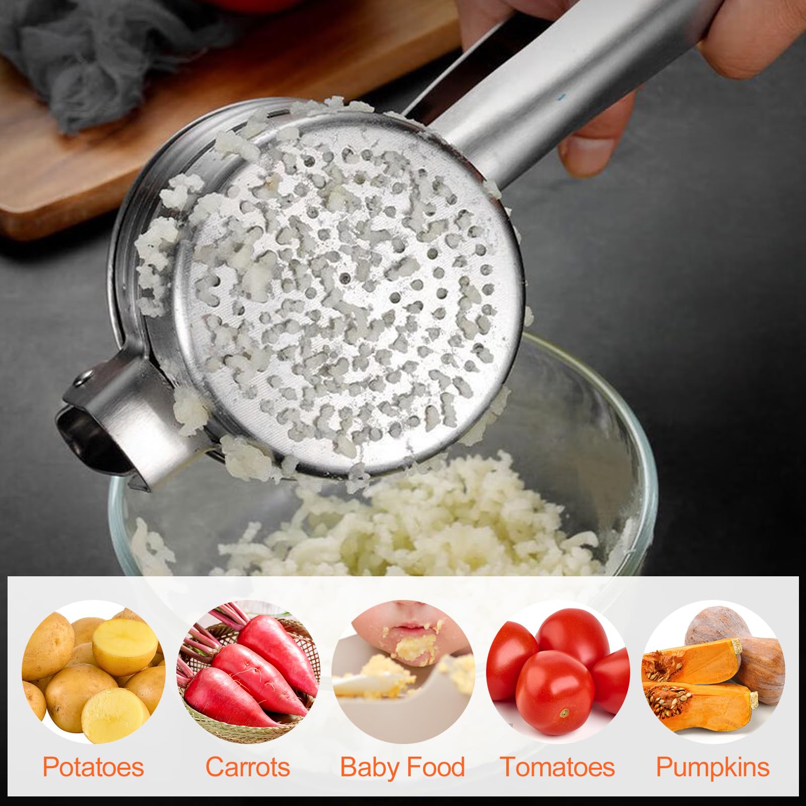 Brevanza Smasher, Pasta Fresca Prensa Colador, Acero Inoxidable Corta Pure de Patatas Machacador, Aplastador Chafador Máquina Potato Masher Molde de Puré de Verduras Cocidas Pasapurés