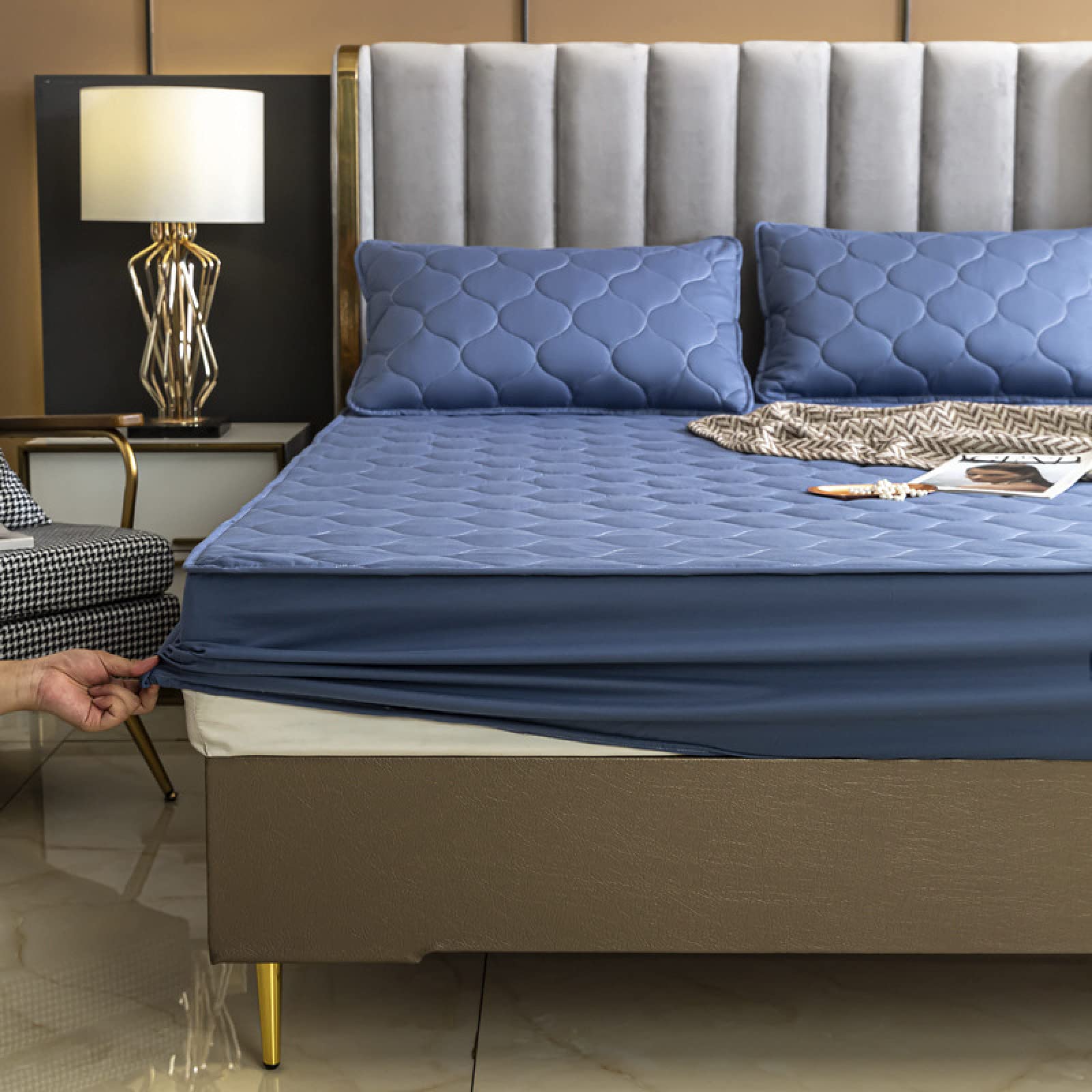 HAIMA Fitted Bed Sheet Plain Thermal Warm Soft Luxury Bedding, Soft Brushed Microfiber & Wrinkle Resistant Fitted Bed Sheet, King Bed Extra,Sky blue,150x200cm