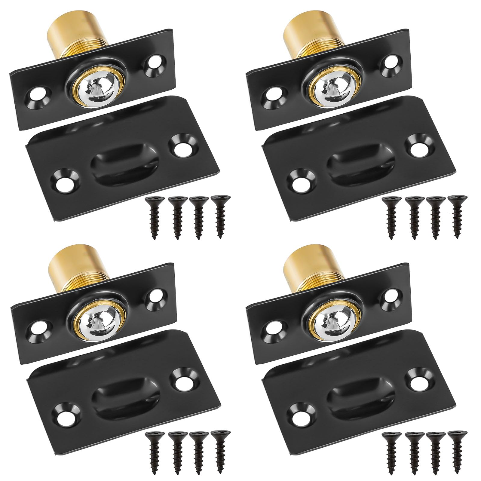 4 Pack Roller Ball Door Catch, Adjustable Door Ball Latch, Black Roller Catch, Ball Catches for Internal Doors Cupboards Cabinets and Wardrobes Including Fixing Screw