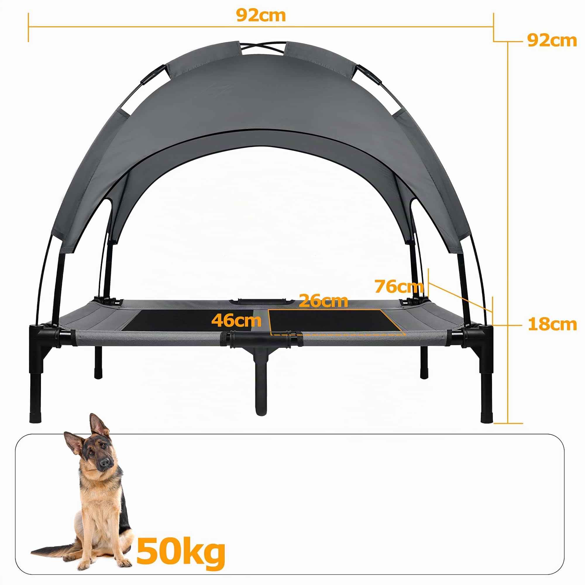 ACXIN Cuccia per cani con baldacchino, lettino per cani e gatti, per esterni, con tessuto rialzato, traspirante e taffetà fino a 50 kg (L, 92 x 76 x 92 cm)