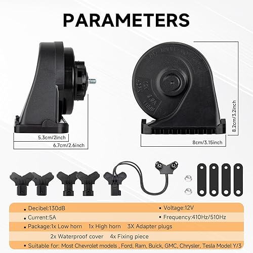 Miniatura 8 de Bocina de auto adecuada para Chevy/GMC/Ford 12V bocinas de coche ruidosas con parrilla protectora Bocina de caracol eléctrica de doble tono