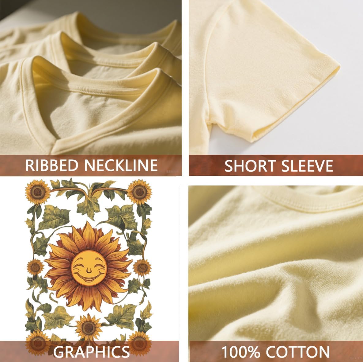 Sunflower Shirts for Women Graphic Tees Boho Floral Wildflowers Vintage Flowers Tees V Neck Cute Summer Tops - Image 5