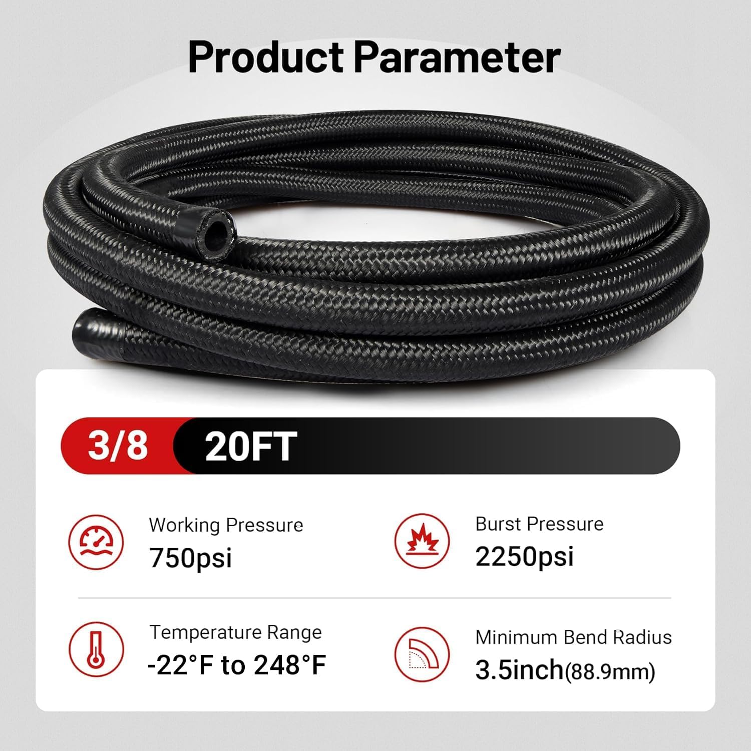 EVIL ENERGY 3/8 6AN Fuel Line Kit, 6AN Transmission Cooler Lines with Push On Fitting, Nylon Braided Fuel Line Hose CPE 20FT