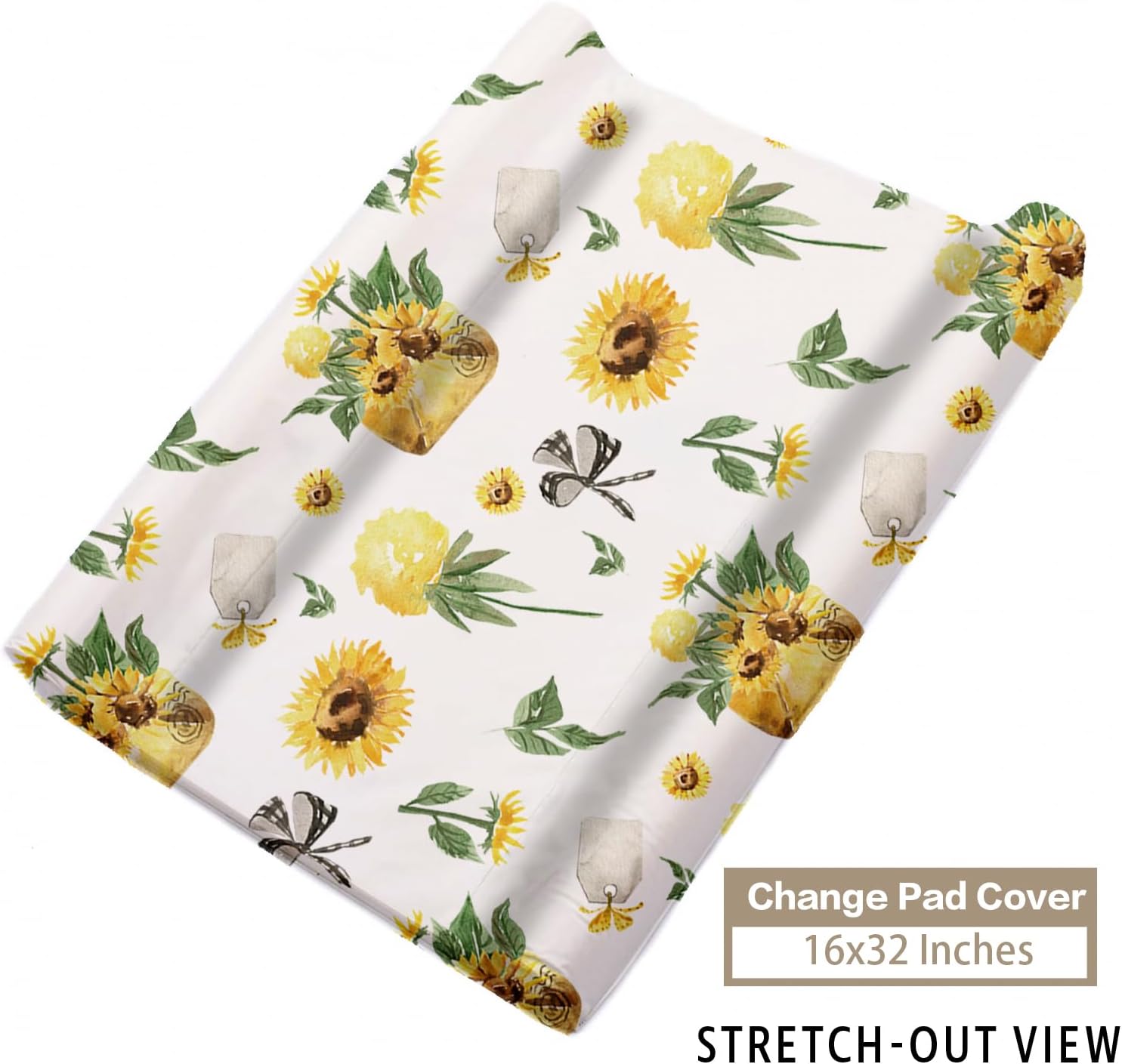 Custom Name Crib Bedding Set 3-Piece, Yellow Sunflower Pattern Personalized Baby Bedding Set with Soft Blanket, Fitted Sheet, Changing Pad Cover, Ideal for Baby Girls