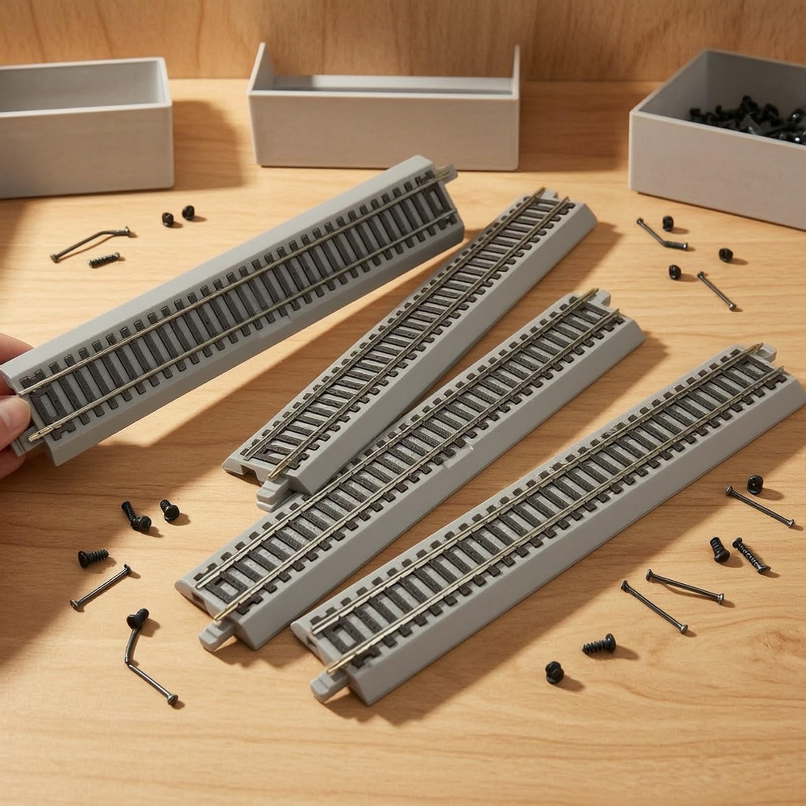 4 Pezzi Binario Diritto Espandibile | Base Grigia Stampata, Binario Dritto, Affidabile, per Plastici Ferroviari