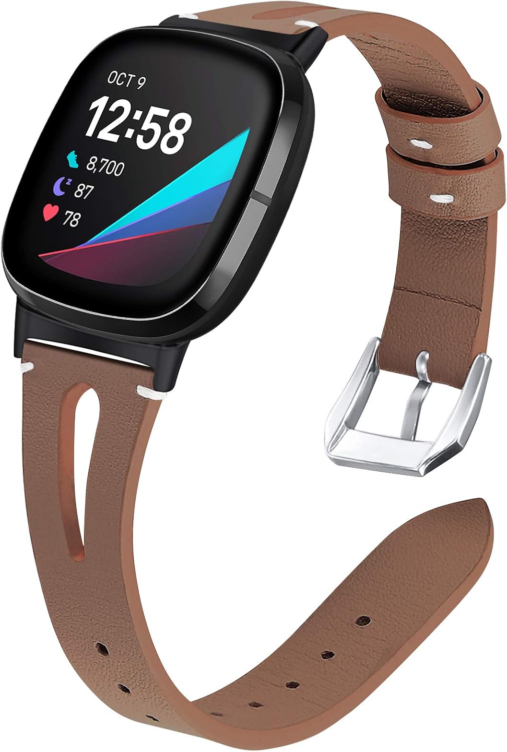 DAIKA Leather Bands Compatible with Fitbit Sense/Versa 3, Soft Slim Leather Replacement Wristband Bracelet Strap Accessories for Sense Advanced Smartwatch