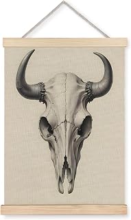 Yomisex Western Bull Skull Wall Art Poster, Boho Western Decor, Vintage Southwestern Cow Head Skeleton Wall Art Framed for Home Bedroom Living Room Decor, 12x16 Inch