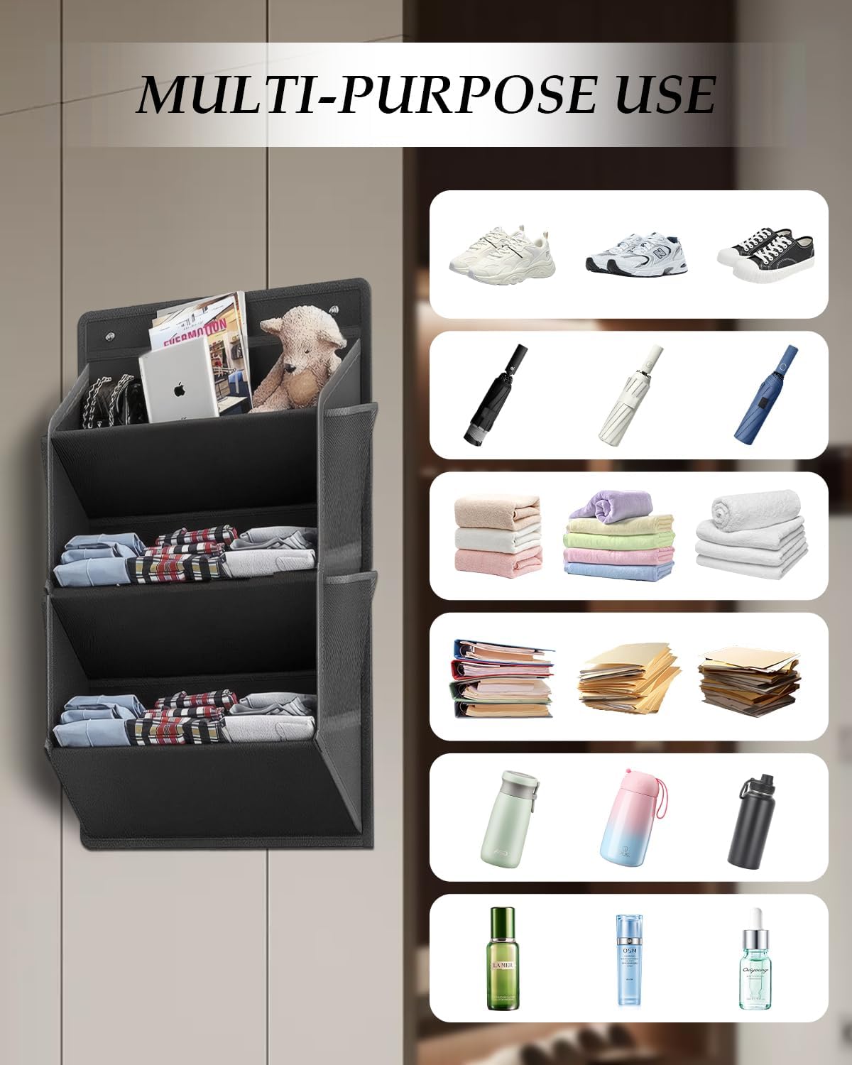 3 Pack RV Shoe Storage with Adhesive Hook,Over the Door Hanging Shoe Rack and Organization,Wall Hanging Narrow Space Deep Pocket Storage