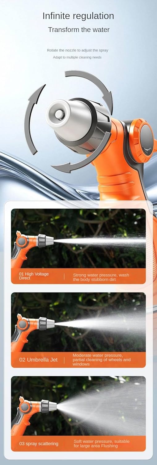 Garden Hose Nozzle Sprayer with 16.4ft Water Hose Heavy Duty Handheld Water Nozzle High Pressure in 3 Spraying Modes for Watering Plants and Lawn, Car Washing, Patio and Pet (Standard Set)