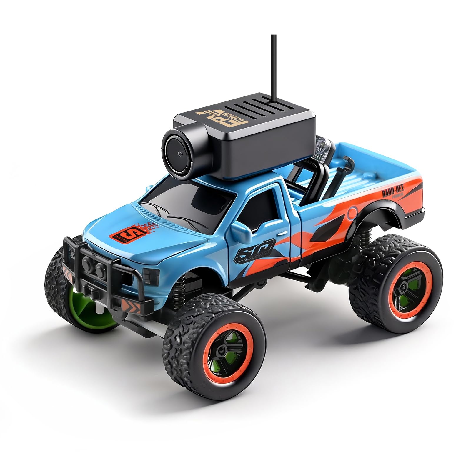 Alomejor Samochód Mini RC 1:64, Zdalnie Sterowany Pojazd Terenowy 2,4G 4WD FPV z kamerą HD, żyroskopem i Diodami LED, dla Dzieci i Dorosłych (BLUE)