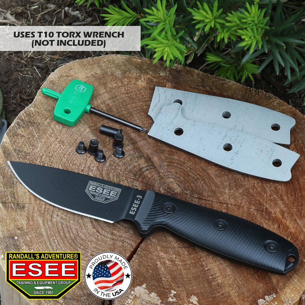 ESEE 3 bilance con manico di ricambio 3D, impugnatura ergonomica sagomata, durevole e resistente alle intemperie (nero, G-10)