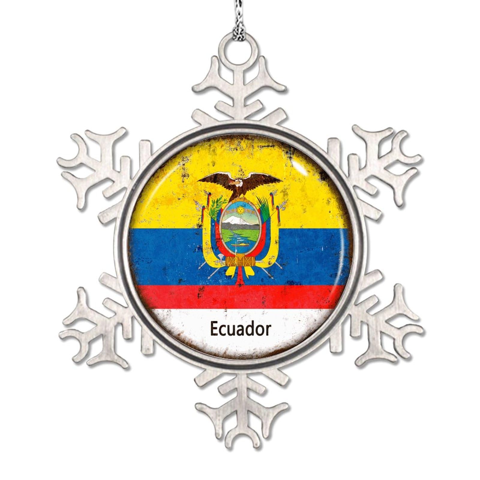 LITTLEGROVE SEEDS Ecuador National Flag Snowflake Ornaments Ecuador Christmas Tree Ornaments Country City Souvenir Personalized Christmas Ornaments 2023 Xmas Tree Pendant Winter Exchange Gift 3 Inch