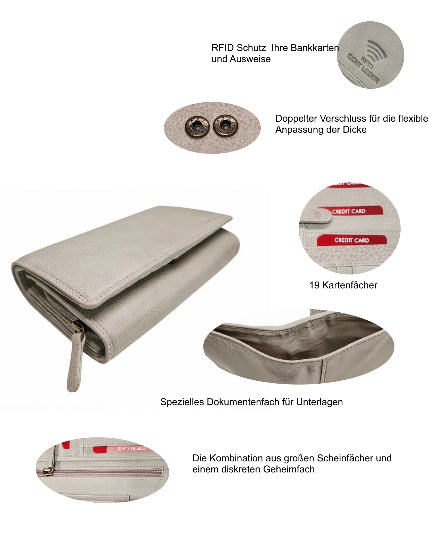 Leder Damen Geldbörse XXL, Lederbörse Portemonnaie Brieftasche Nappaleder, 2 große Geldscheinfächer, Box Travel Organizer Echtleder
