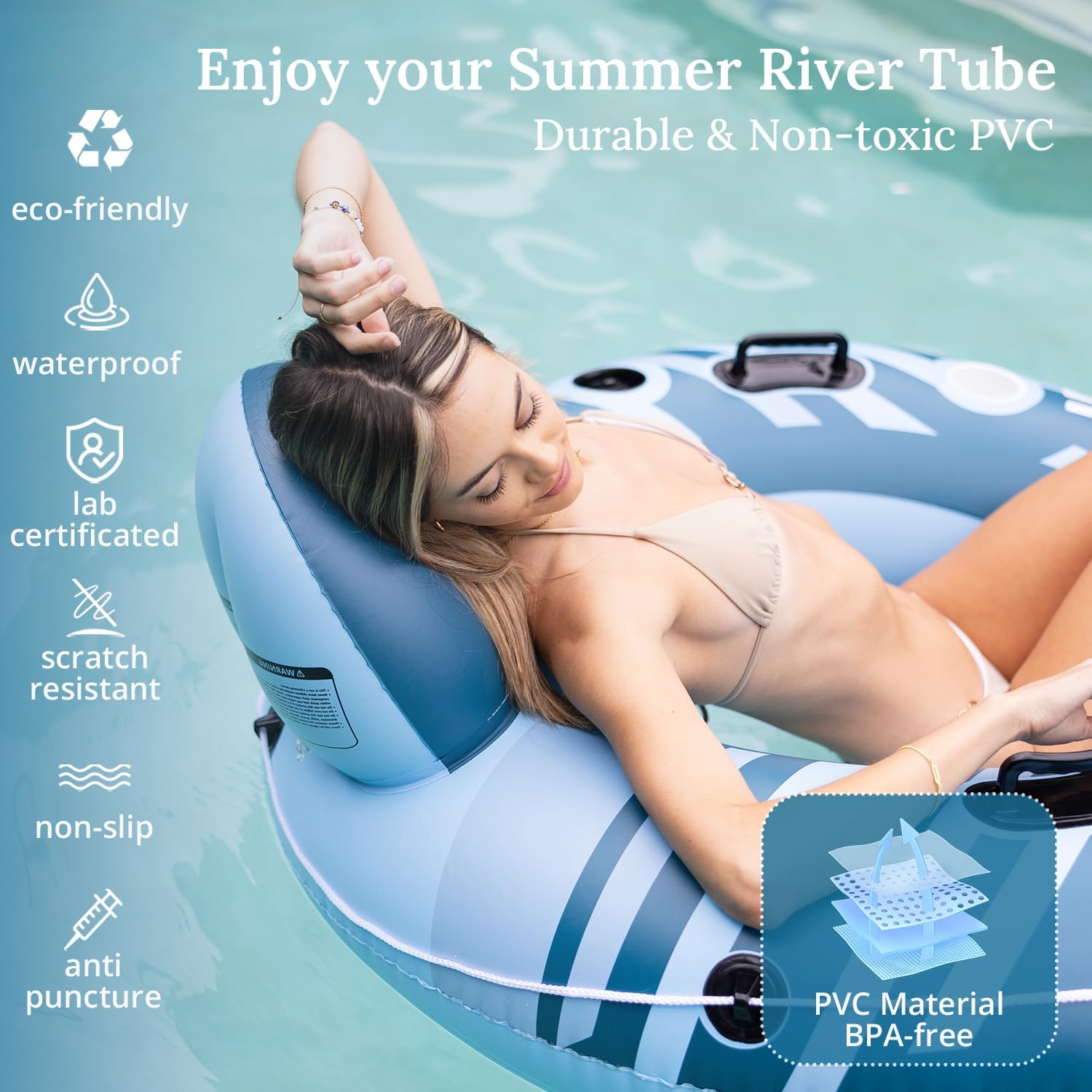 River Tubes for Floating Heavy Duty Inflatable Floating Lounger Premium River Water Rafts Pool Float with Cup Holder Above Lake for Adults