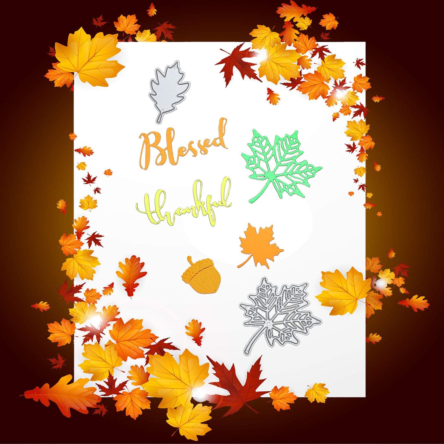 Patelai 8 Pcs Thanksgiving Fall Metal Die Cuts, Maple Leaf Stencils DIY