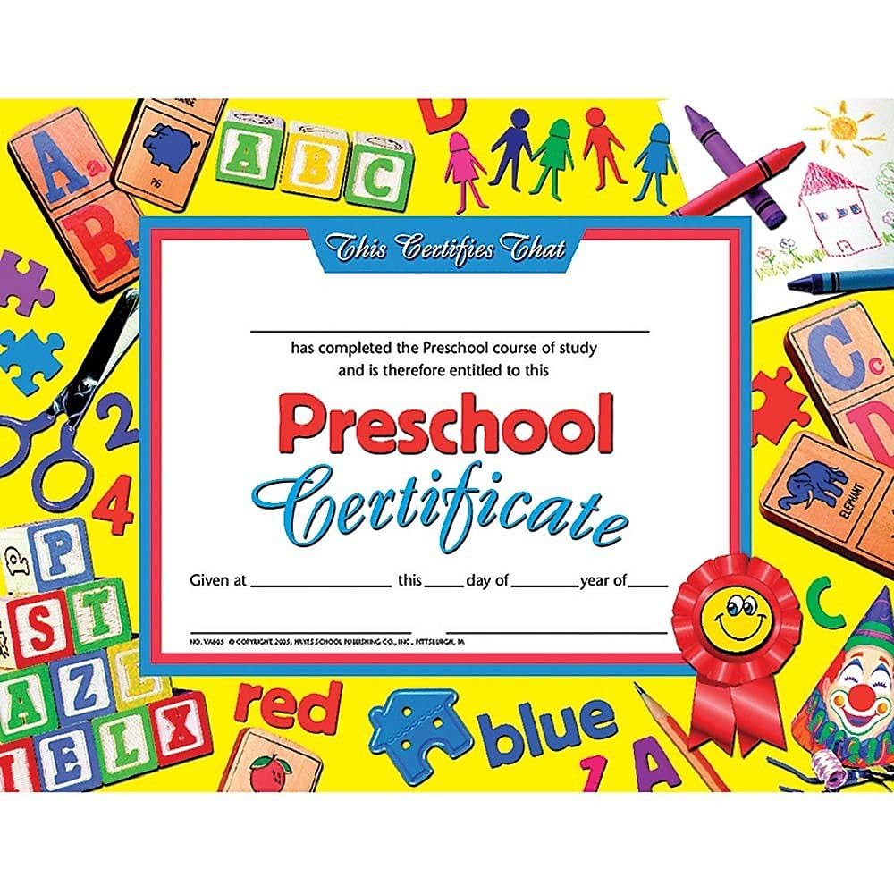 Hayes Preschool Certificate, 8.5-inch x 11-inch, Pack of 30 (H-VA605)