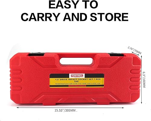 Miniatura 6 de TONYNOL Juego de llaves de impacto profundo de 12 pulgada, 6 puntos, SAE (12 unidad de 1-38 pulgadas a 1-34 pulgadas), 7 piezas, Cr-Mo, juego de