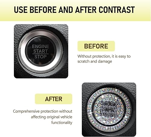 Miniatura 5 de Yumfugu Kit de decoración de bisel de botón de arranque de un botón de encendido para automóvil, cubierta para interruptor de encendido con diseño