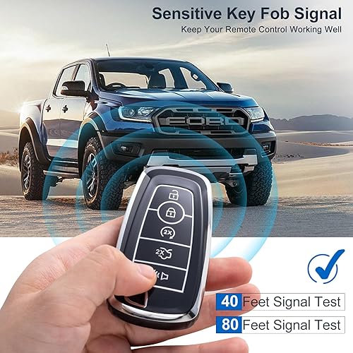 Miniatura 3 de QETOOSUR Funda para llavero Ford con cordón para llavero, protección para Ford Fusion Escape Expedition Explorer Edge Mustang Ranger 4 botones,