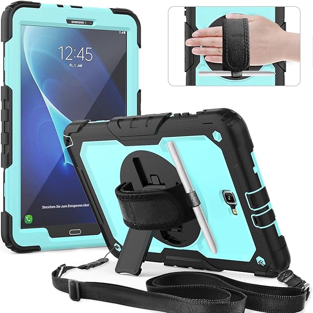 FANSONG Tablet Case Samsung Galaxy Tab A A6, Cover for 10.1 inch SM-T580 T585 Kids with Screen Protector 360° Stand Handle Shoulder Strap Shockproof Heavy for Samsung Galaxy Tab A 2016 A6 2018 Green