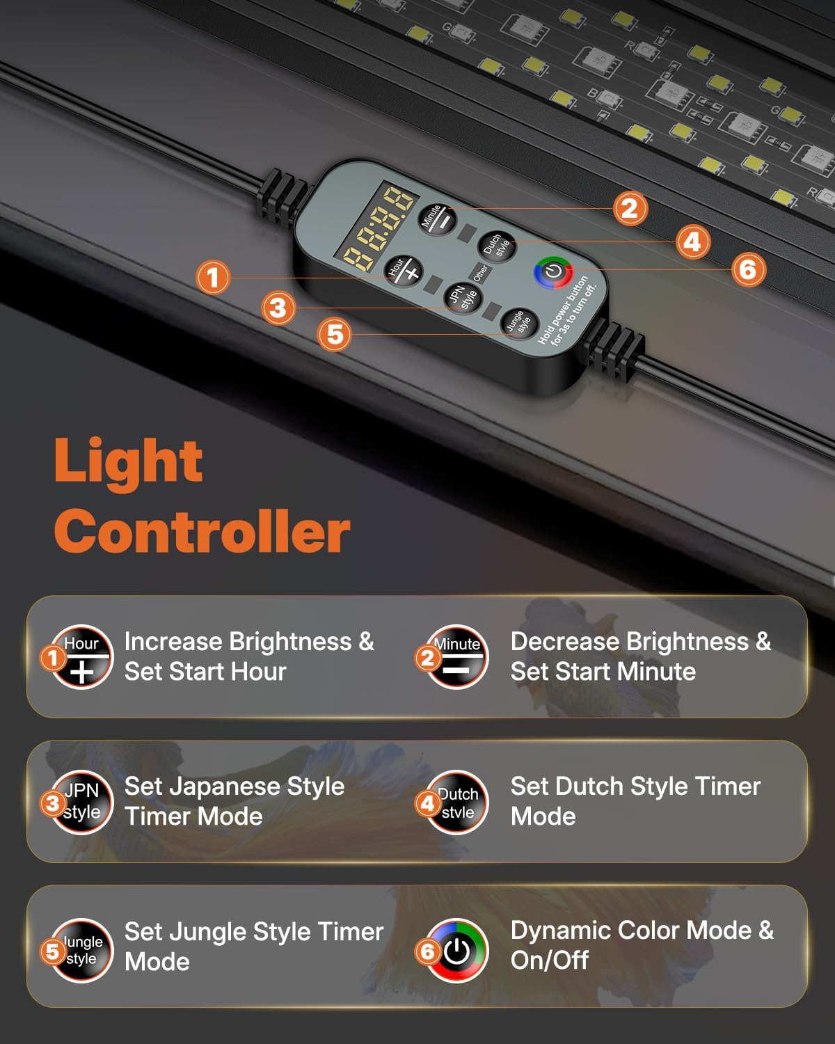 Pawfly Aquarium Light for Plants, 25 W Bluetooth Fish Tank Light, Full Spectrum Aquarium Lights for 24"-30" Fish Tanks, Extendable 24/7 LED Lights with Timer Modes & Adjustable Brightness - image 5