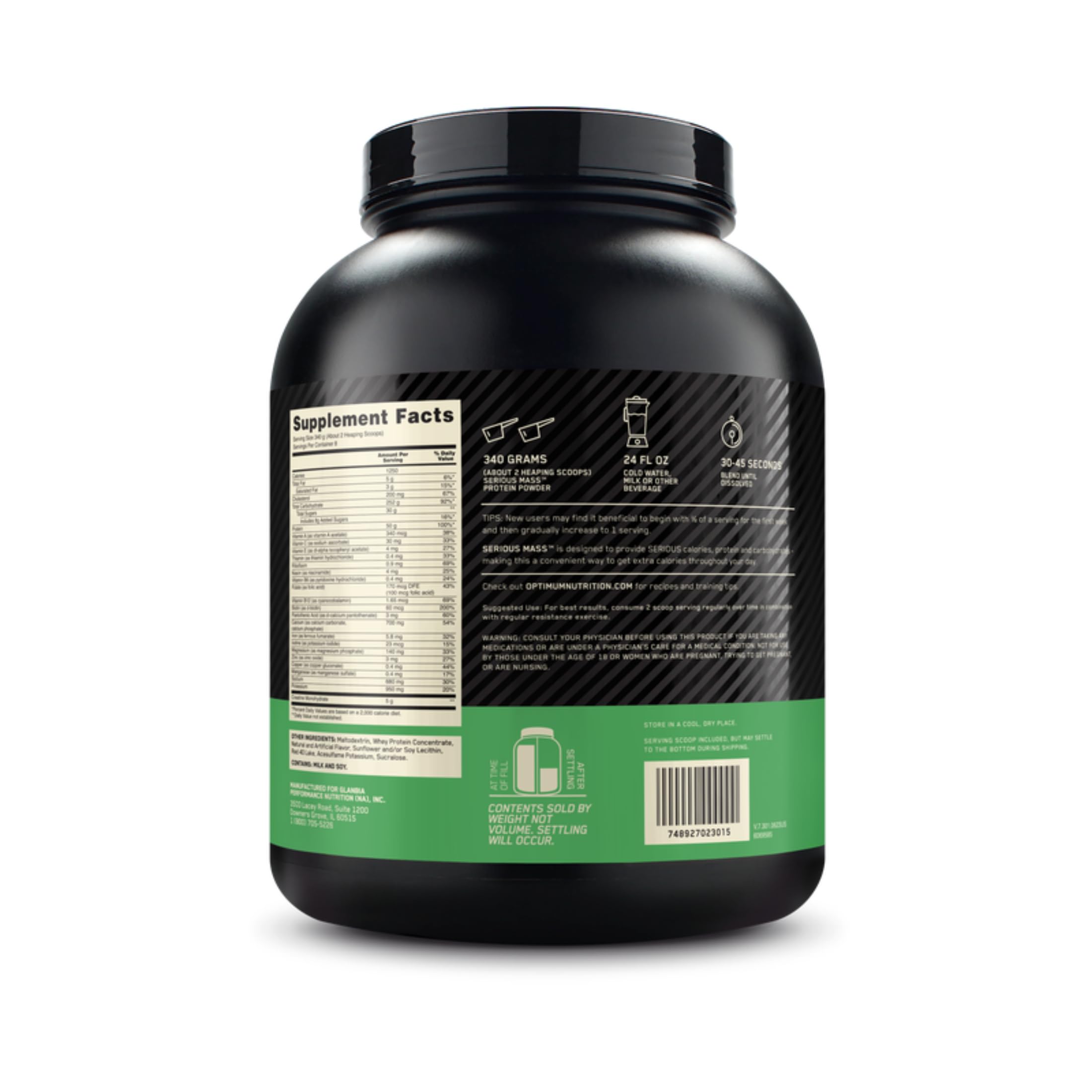 Optimum Nutrition Serious Mass Weight Gainer Pulver, Geschmack Erdbeere, 2.73kg, 8 Portionen