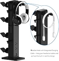 Vista 6 de KAFRI RGB Gaming Headphone Stand with 8 Light Modes, Controller Holder for Desk - with Retractable Charger Cable - 2 Outlet Power & 4 Type-C