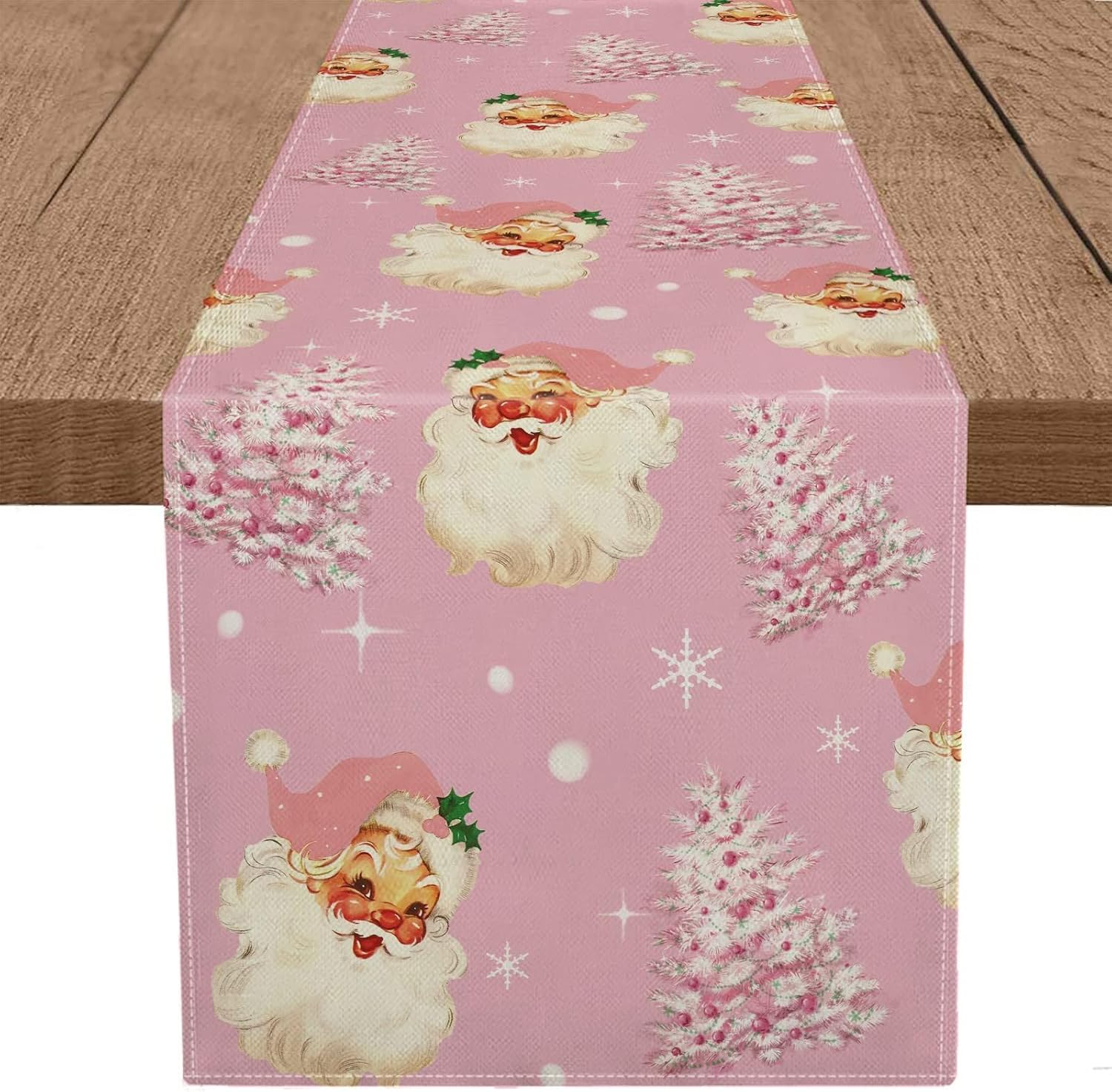 christmas table runner santa claus merry christmas tree snowflake pink long runners for winter xmas home kitchen dining party decor 13 x 48 inch 13''x 48''