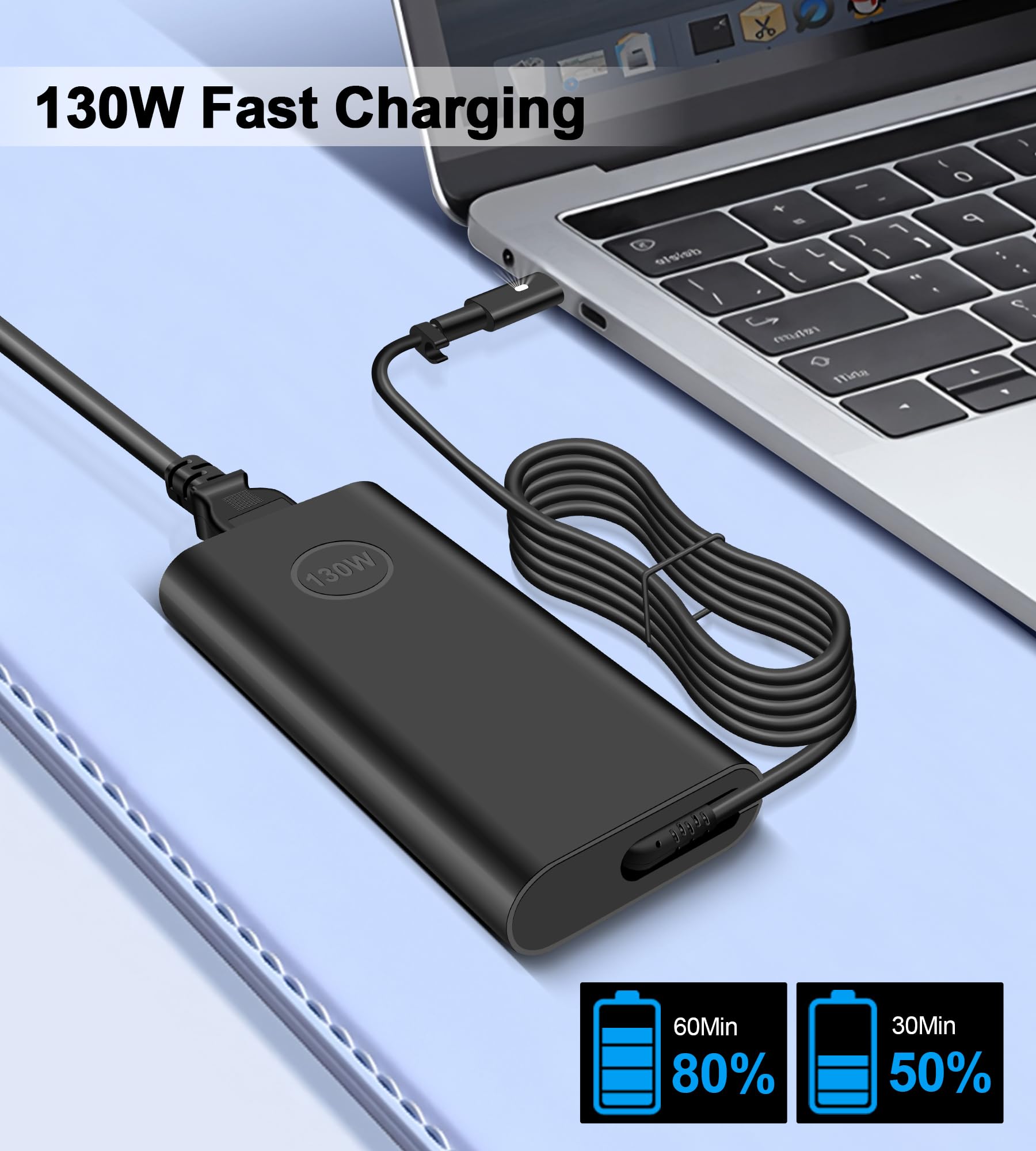 130W USB C Alimentatore per Dell XPS 17 15 9700 9710 9720 9500 9520 9575 Latitude 5420 5520 5531 7200 7410 9410 2-in-1 Precision 5470 5550 5560 5570 Inspiron 14 7420 Caricabatterie per laptop