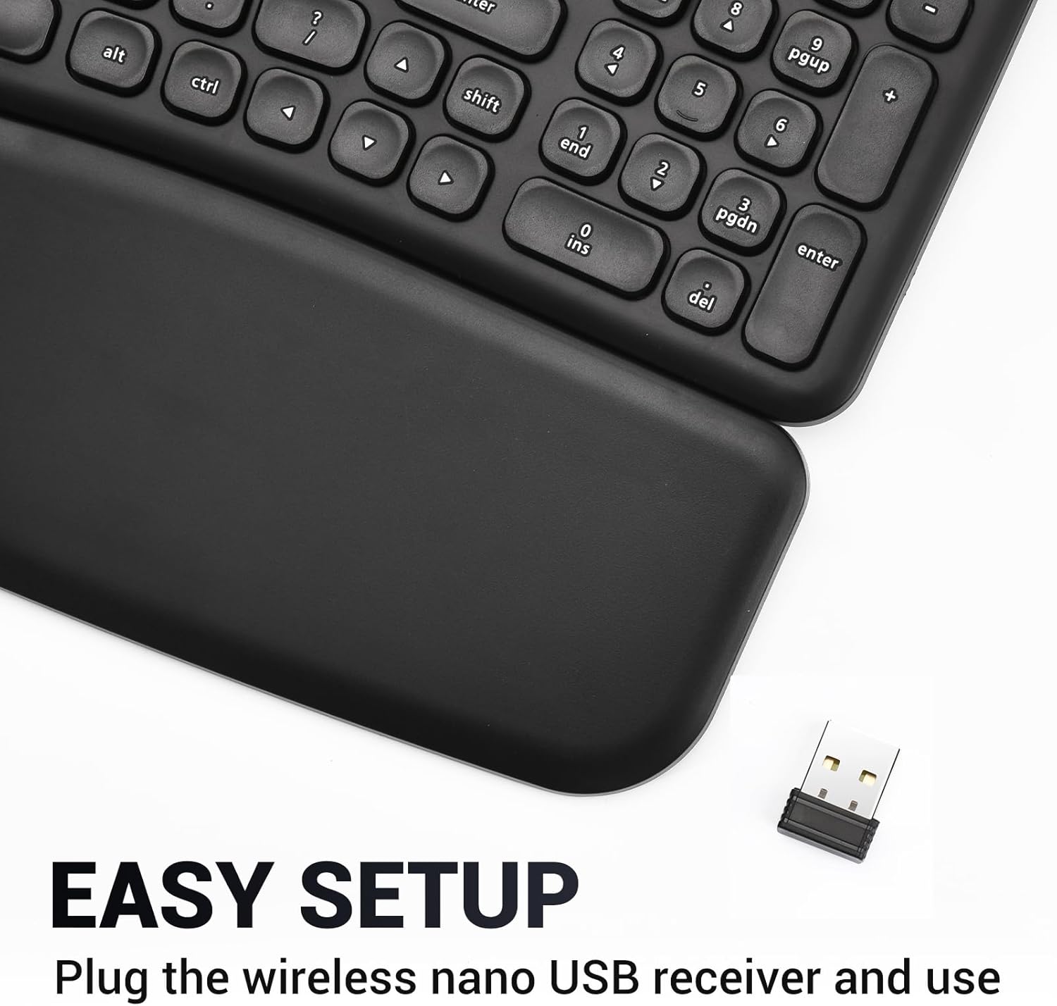 RVP+ Split Ergonomic Keyboard with Magnetic Wrist Rest (2.4 GHz), Wireless Keyboard and USB Interface - Black