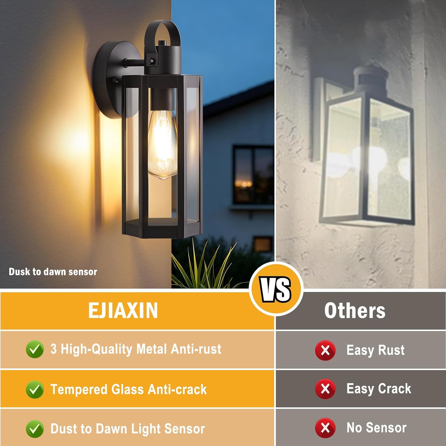 EJIAXIN 2 Pack Exterior Lighting Fixtures, Outdoor Wall Light with Clear Glass, Black Outside Front Porch Waterproof Sconce Lights Matte Wall Mount Lamp Modern Lanterns for House Patio Door Garage