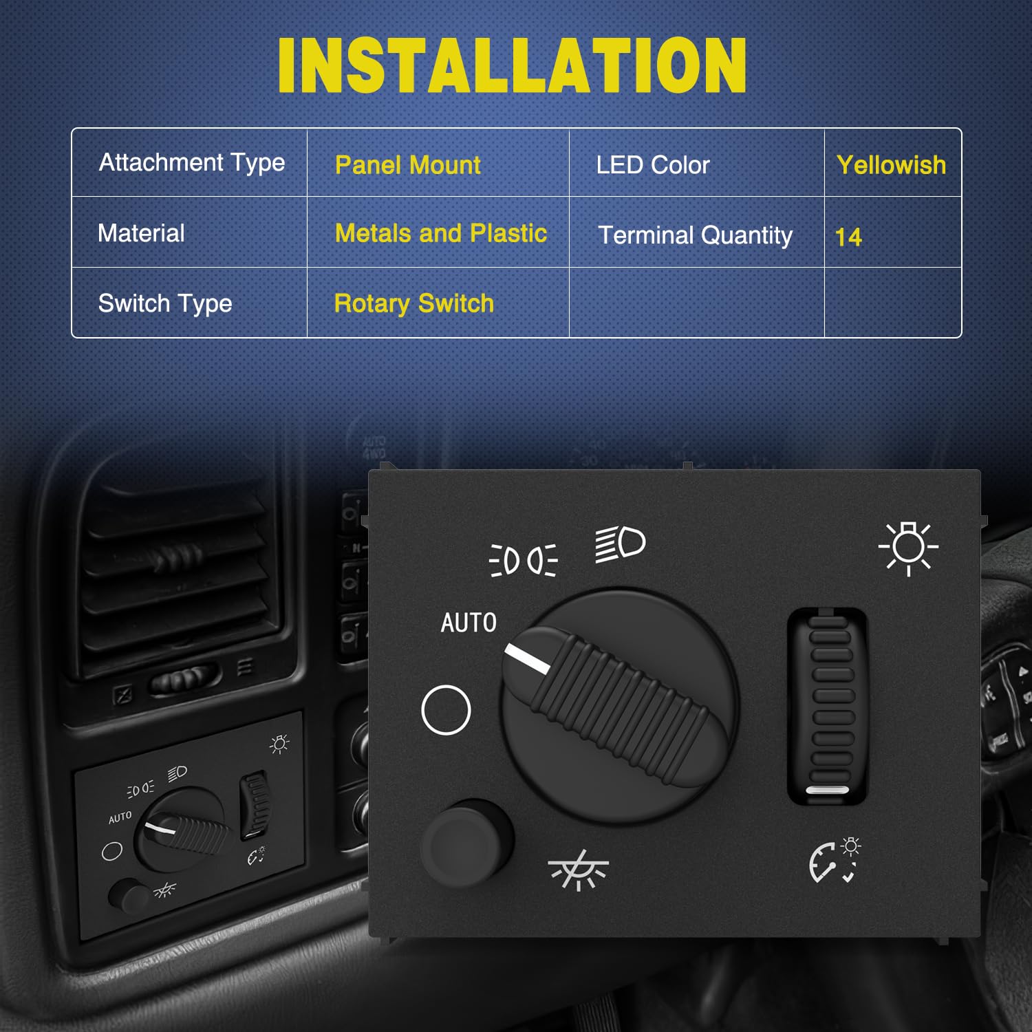 Nilight Headlight Dimmer Switch Compatible with 2003 2004 2005 2006 2007 Chevy Silverado 1500 2500 3500 2003-2006 GMC Sierra 1500 2500 Cadillac Escalade Warm White LED Light