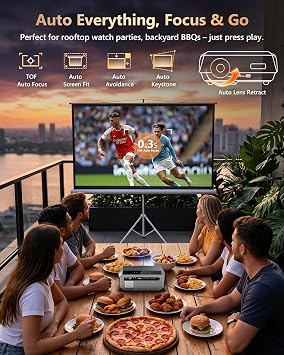 Smart 4K Projector Indoor Daylight Home Theater, Wireless Mics for Karaoke