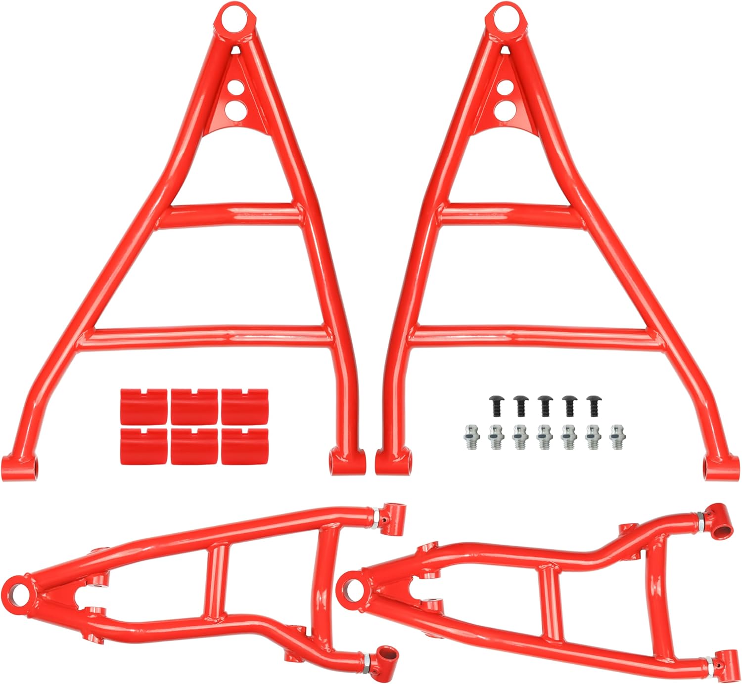 High Clearance Front Upper & Lower A-Arms for Can-Am Maverick X3 72" Body, Heavy-Duty 1.25" Tubular Steel, Adjustable Camber, Reinforced Suspension Arms Kit, Red