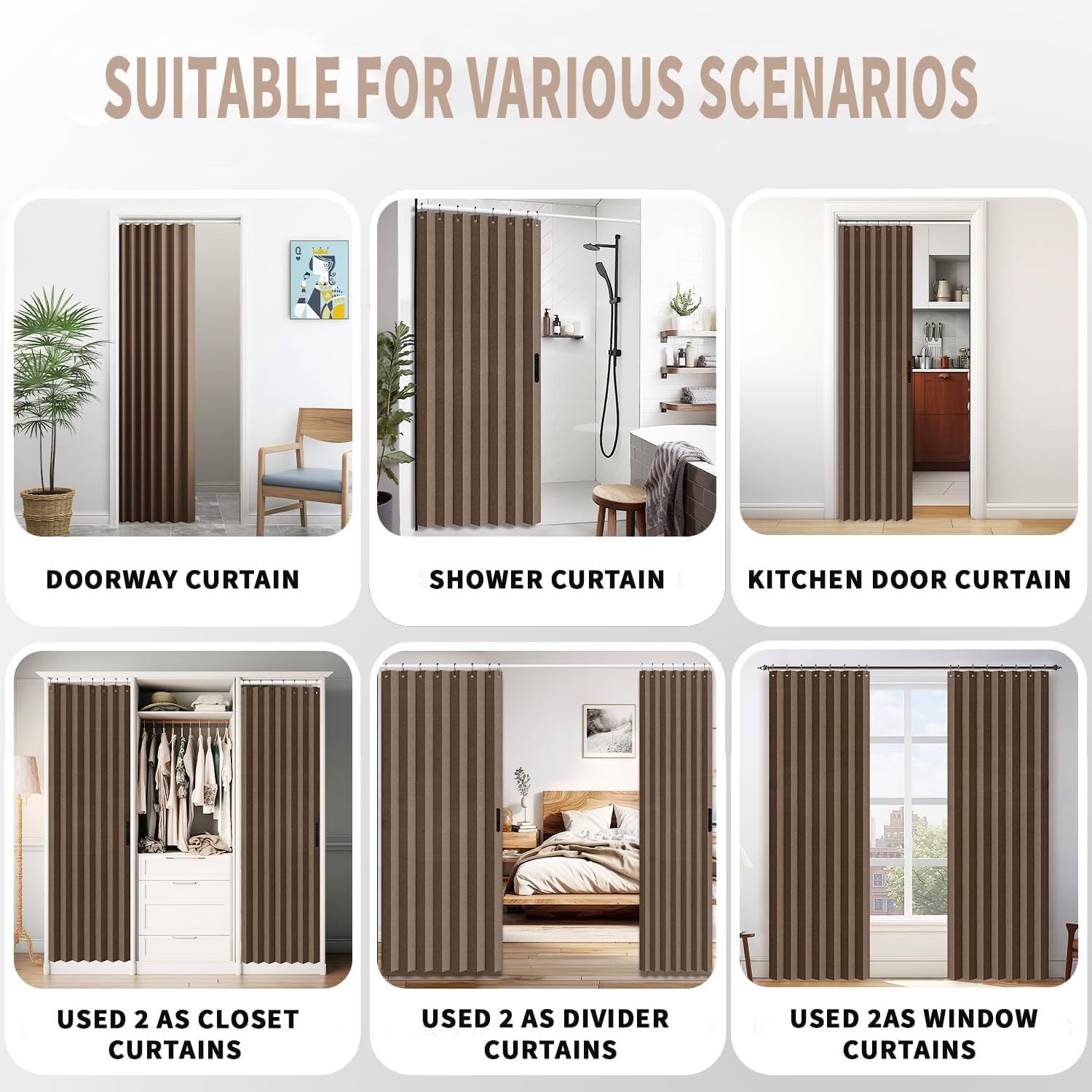 Vatge Door Curtains for Doorways - Brown Curtains for Closets Doors Privacy Room Divider for Room Separation,1 Panel with Tieback, W39 x L78, Brown