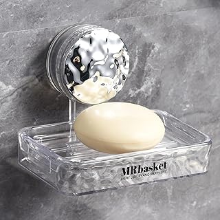Soap Dish Holder Suction Cup, Wall Mounted Self Draining Soap Case & Sponge Rack, No Drilling Suction Bar Soap Holder for Bathroom, Kitchen Sink